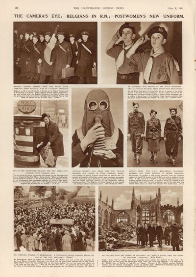 El ojo de la cámara: belgas en la R.N.; nuevo uniforme de las carteras, de The Illustrated London News, 8 de febrero de 1941 de English Photographer